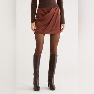 Astr The Label Catrina Satin Rust Brown Mini Skirt